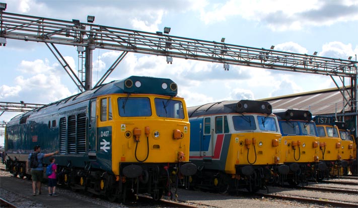 Class 50s lined up at the Old Oak Comon open day 