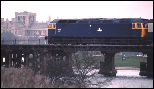  class 47 over the old coarse of the river Nene at Peterborough from the Standground side