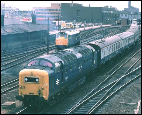 Class 55 Deltic out of Platform 3 in BR days at Peterborough