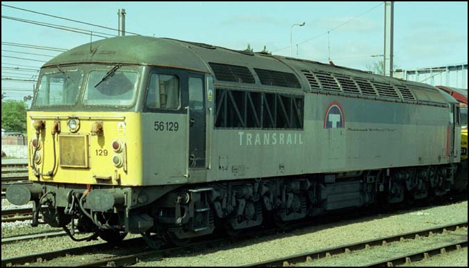  Class 56 129 was still in Transrail colours at the Peterborough Depot 