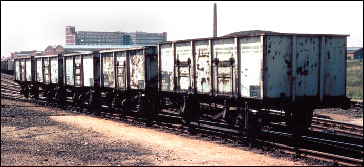 Five steel mineral wagons in Westwood Yard 