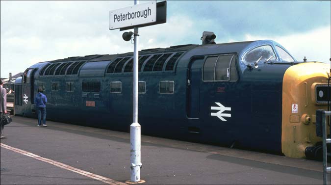Peterborough station with a Deltic in platform 4