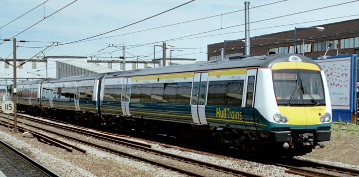 Hull Trains class 170 395 on the up fast at Peterborough in 2004