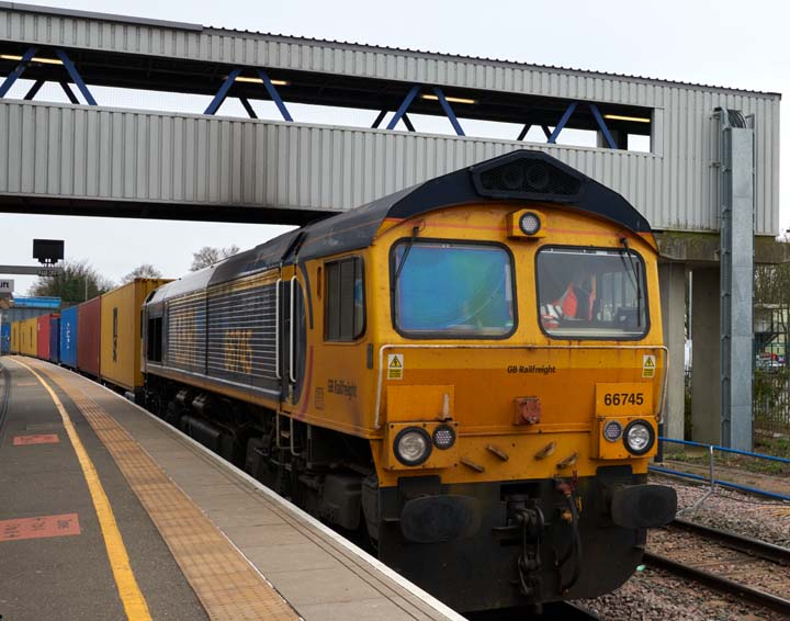 GBRf class 66745 in platform 7 at Peterborough station 