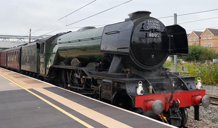 A3 60163 Flying Scotsman in platform 5 at Peterborough station on the 25th September in 2021