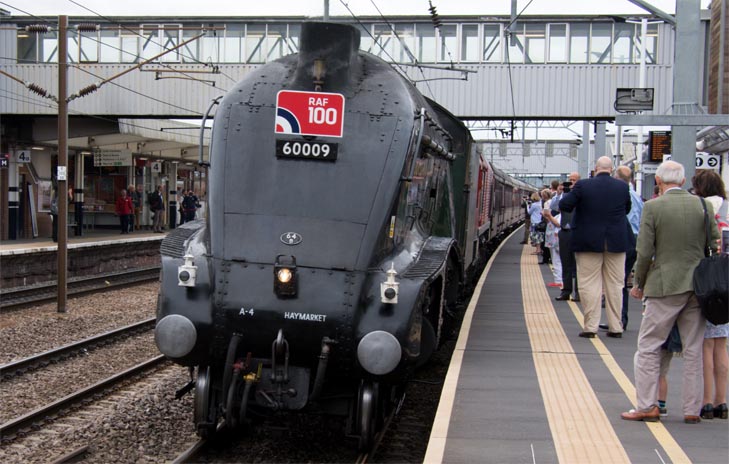 LNER A4 Class 4-6-2 no 60009 Union of South Africa  with the 'RAF 100