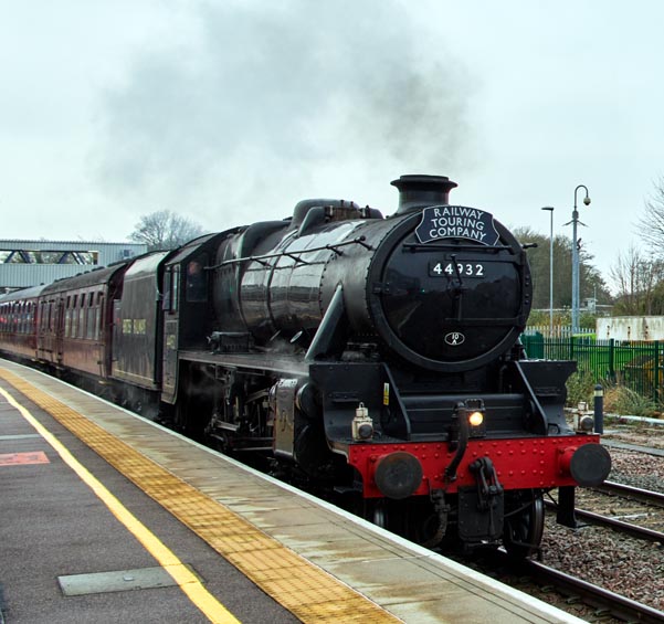 Black 5 44932 in platform 5 at Peterborough station