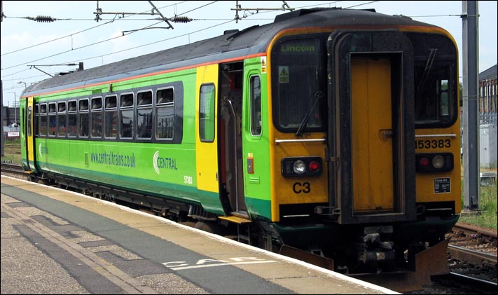 Central class 153383 at the North end of Platform 3 on the 18th of Febuary 2006 