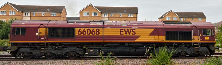 DB class 66068 out of platform 7 at Peterborough station 25th September in 2021