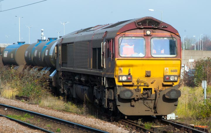 DB class 66181 on a leaf full train 