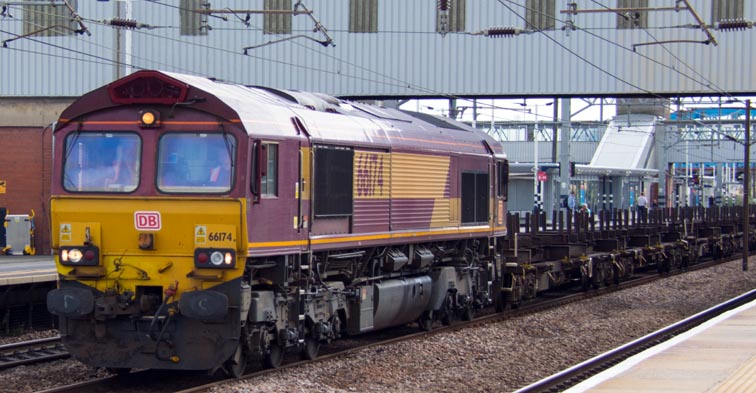 DB class 66174 on the down fast on the 20th August 2019