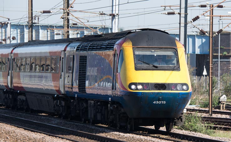 East Midland trains HST power car 43075 with Virgin East Coast mark 4s 