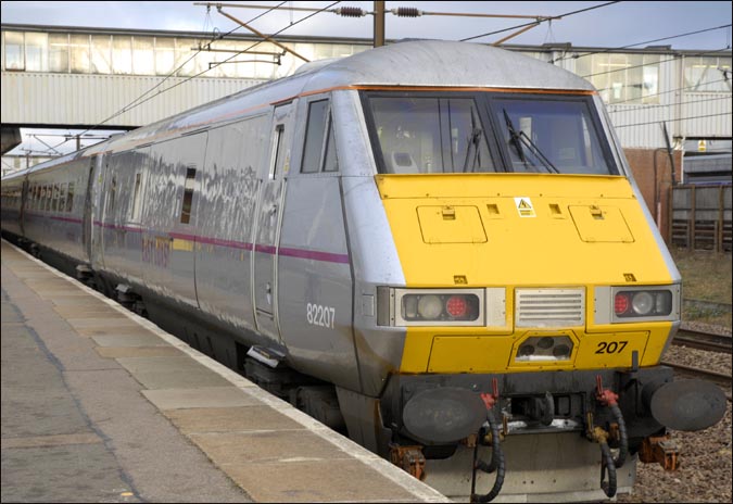 East Coast DVT 82207 at the rear of a train in platform 4 on the 3rd of March 2012