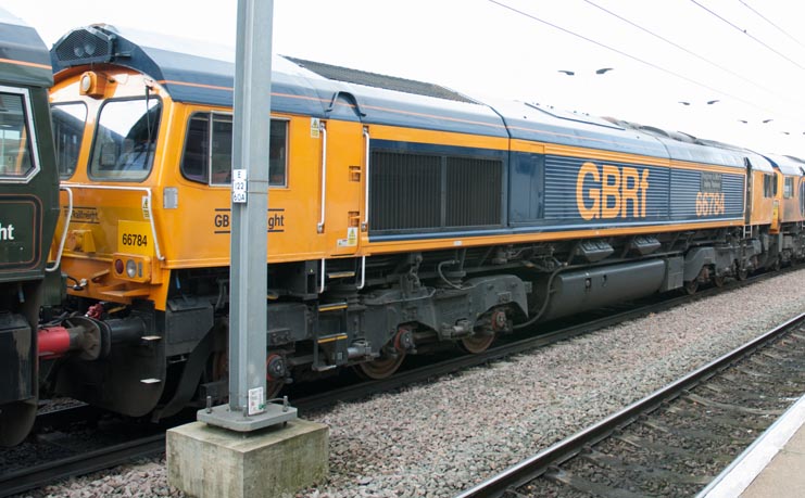 GBRf class 66784 'Keighley & Worth Valley Railway 50th Anniversary 1968-2018' 