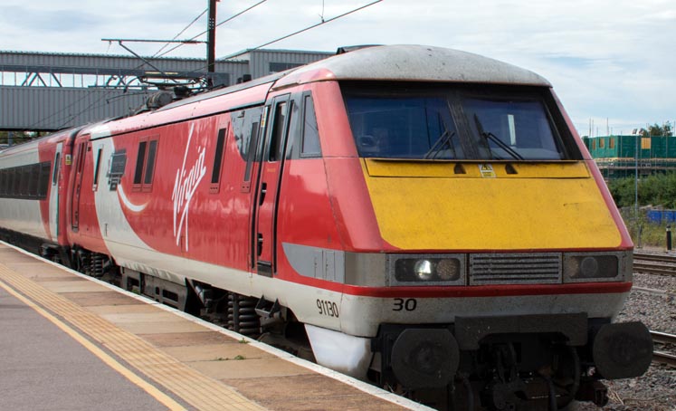 Virgin East Coast class 91130 in platform 5 at Peterborough 