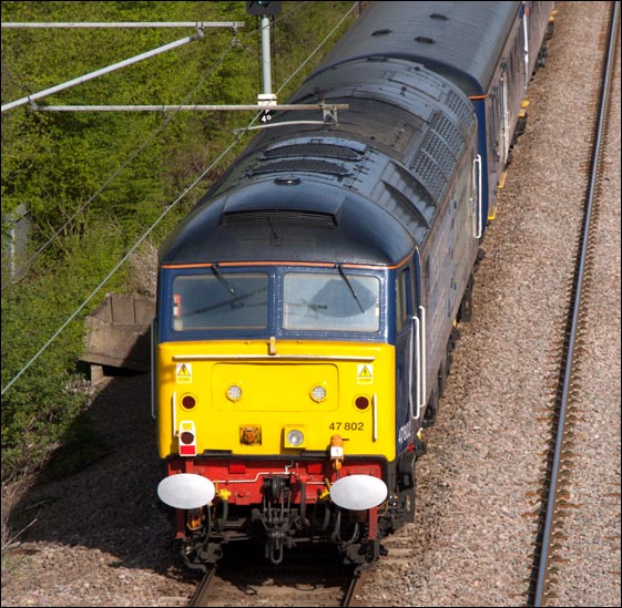 Class 47 802 was at the rear of the train (top and Tailed) at Werrington 