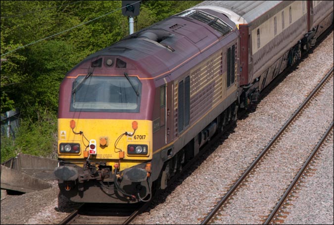 Class 67017 at Werrington on the Stamford line on the train above