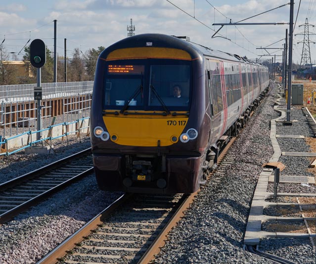 Cross Country class 170 117 on the at Werrington  on the 9th March in 2021.
