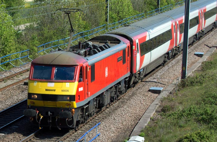 DB class 90036 on the ECML at Werrington 