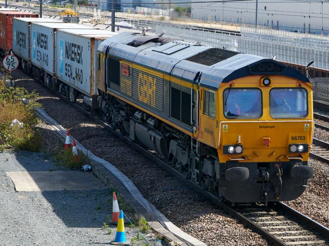 GBRf 66703 at Werrington on the 26th of April in 2021