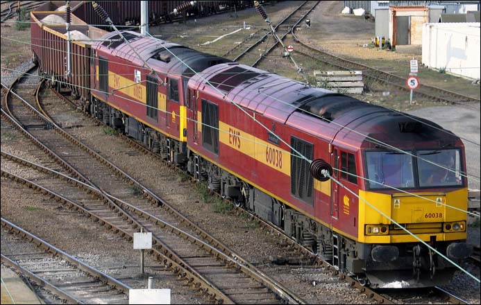 Two class 60s coming out of Westwood Yard   Class 60038 AvestaPolarit  and class 60053