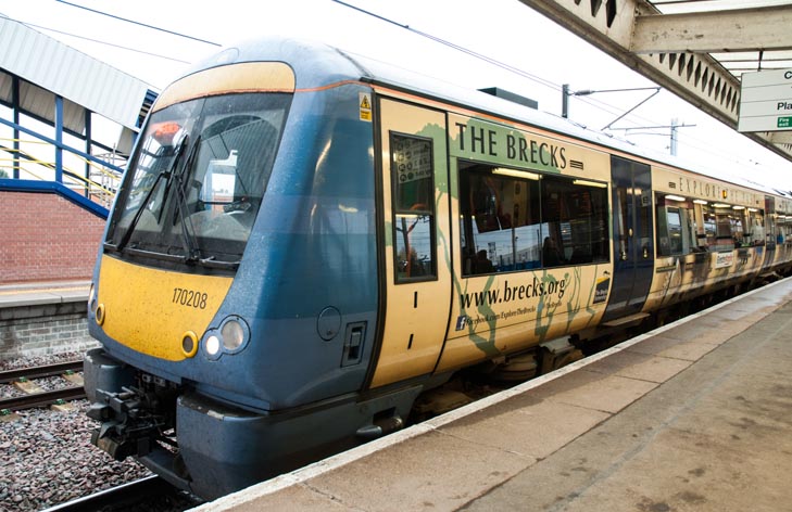 Class 170 208 with 'The Becks' logos 