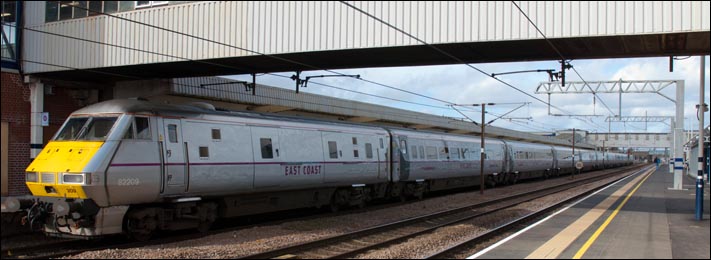 East Coast down train in platform 4 at Peterborough 21st February 2014