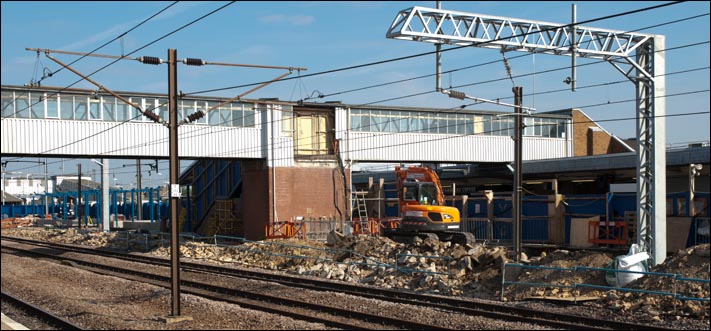 Work is under way at Peterborough on the 4th of September 2013 on the new platform 3 