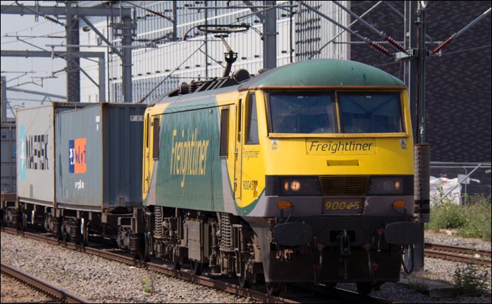 Freightliner class 90045 at Rugby on Thursday the 24th of July 2014