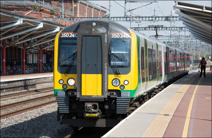 London Midland class 350 240 on a Birmingham train on Thursday the 24th of July 2014