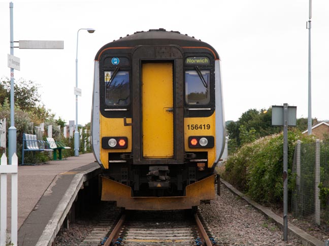 Class 156419 on the 1st of September 2012 in Sheringham mainline station