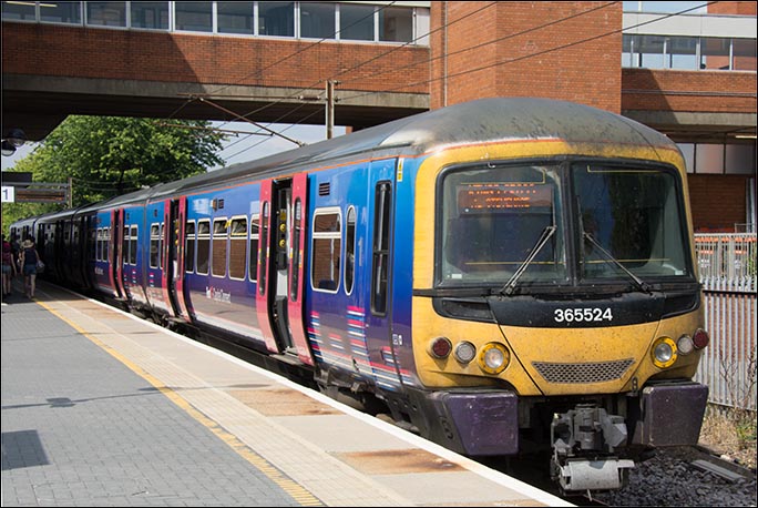 First Capital Connect Class 365524 in the old colours on the 29th of July 2014 in platform 1.