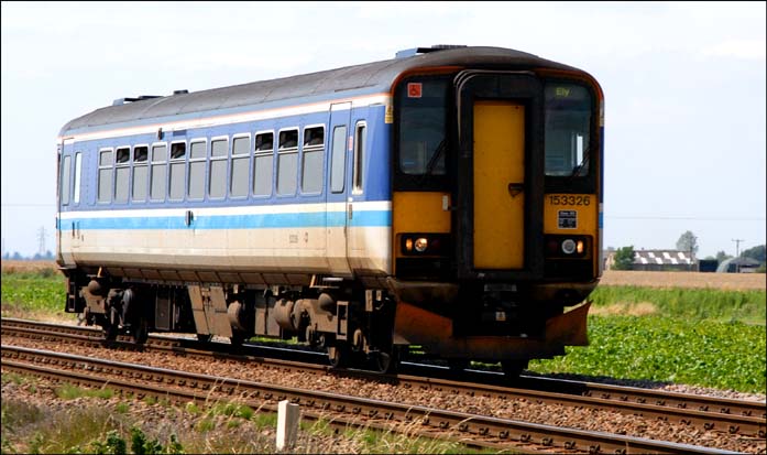 Central class 153326 in 2007 between Turves and March 