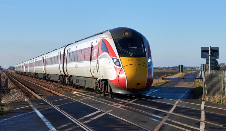 LNER Azuma at Tuves with a down train on 22nd January in 2022