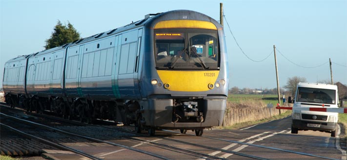Greater Anglia class 170201 at Turves on 13th January 2014 at Turves