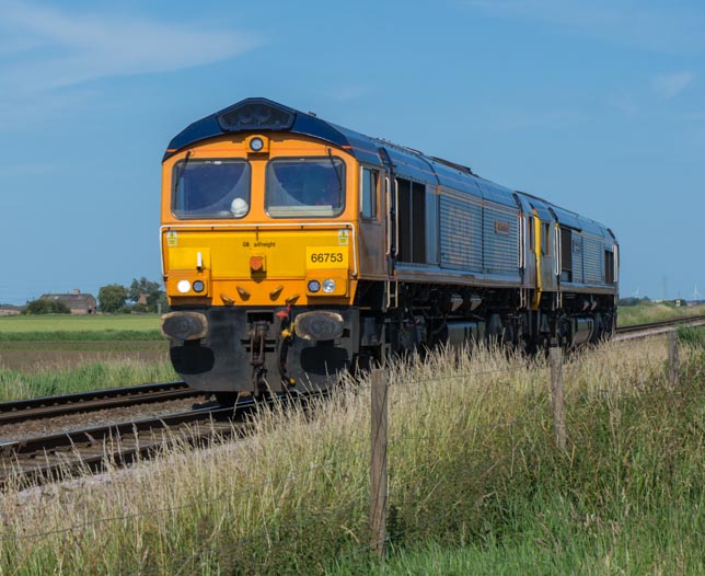 GBRf class 66708 'Jayne' and GBRf class 66788 'Locomotion 5' at Turves on the 6th of May 2021
