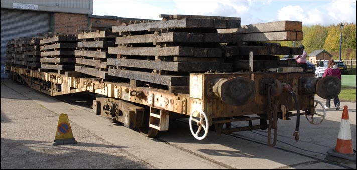 wagon at Ruddington in 2010 wirh a load of sleepers on it  