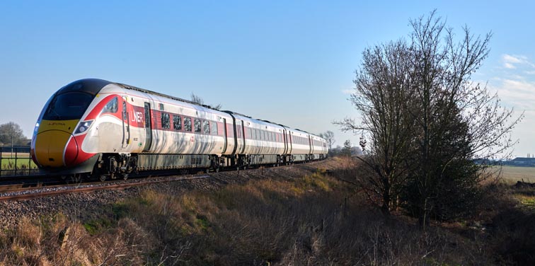 LNER Azuma at Ramsey road level crossing Whittlesea Sunday 16th January 2022 
