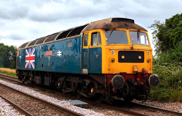 Class class 47580 light engine with a movement from the Mid-Hants Railway to the Mid Norfolk Railway at Whittlesea station on 15th July 2021 