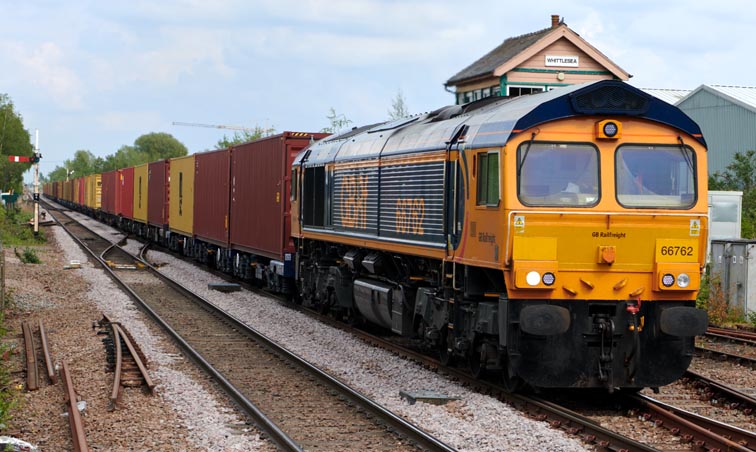 GBRf class 66762 at Whittlesea station on 28th May 2021.