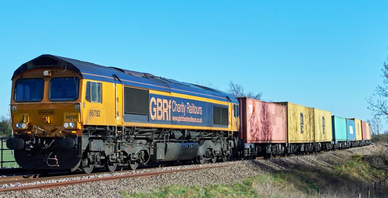GBRf class 66782 at Whittlesea on the 20th of February  in 2023