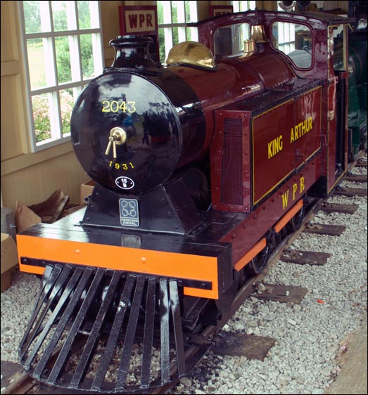 Steam outline locomotive King Arthur in the shed at Wicksteed Park 