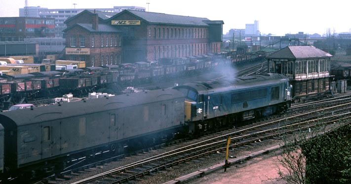 Class 45 out of Bedford station with a up parcels train.