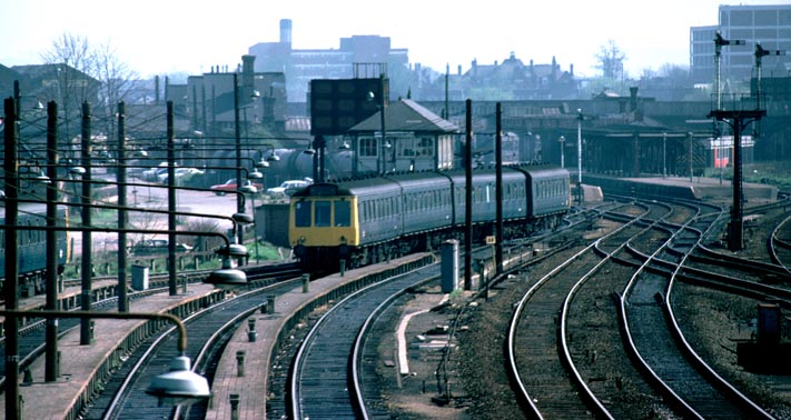 DMU into the cariage sidings at Bedford