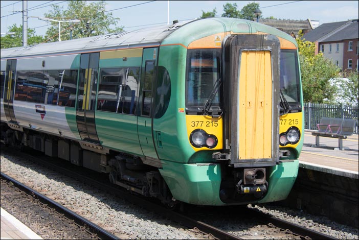 Thameslink class 377 215 in Bedford station  Thameslink class 377 215 in Bedford station