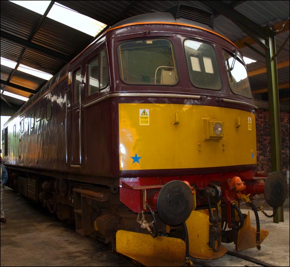 West Coast Railways Class 33029 Glen Loy in the shed at Carnforth in 2008. West Coast Railways Class 33029 Glen Loy in the shed at Carnforth in 2008.