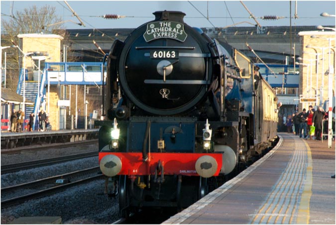 60163 Tornado with a Cathedrals Express at Huntingdon station on the 10/12/2012