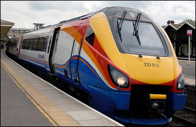 East Midlands Trains Class 222 015 in Kettering station in June 2010 East Midlands Trains Class 222 015 in Kettering station in June 2010 to Corby