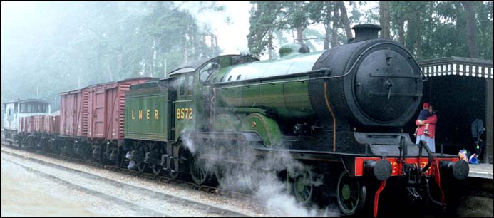 LNER B12 on a freight train at Holt on the North Norfolk Railway