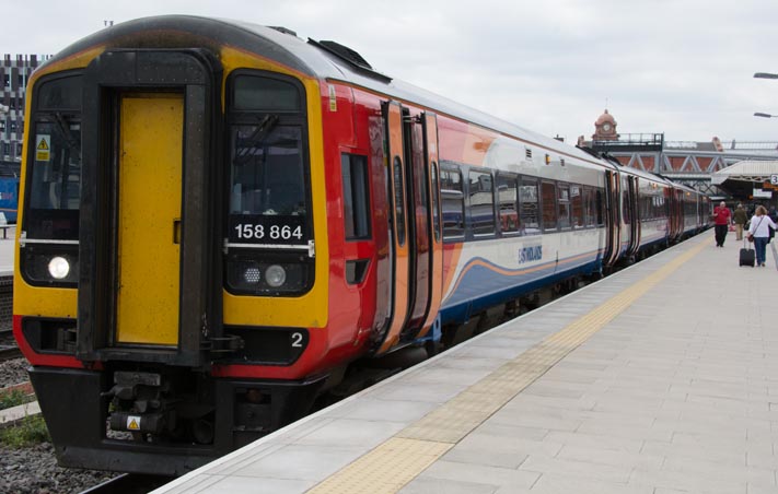 East Midland Trains class 158 864 in platform 3c at Nottingham 